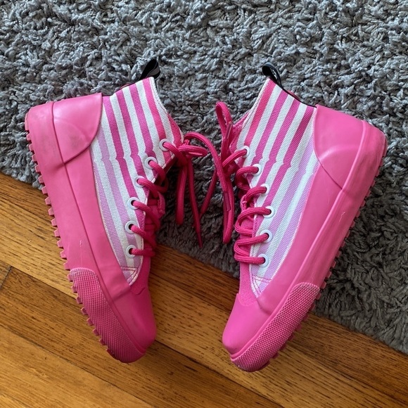 Hunter for Target Pink White Stripe Rain Boot Rubber Canvas High Top Sneaker 1 - Picture 1 of 14